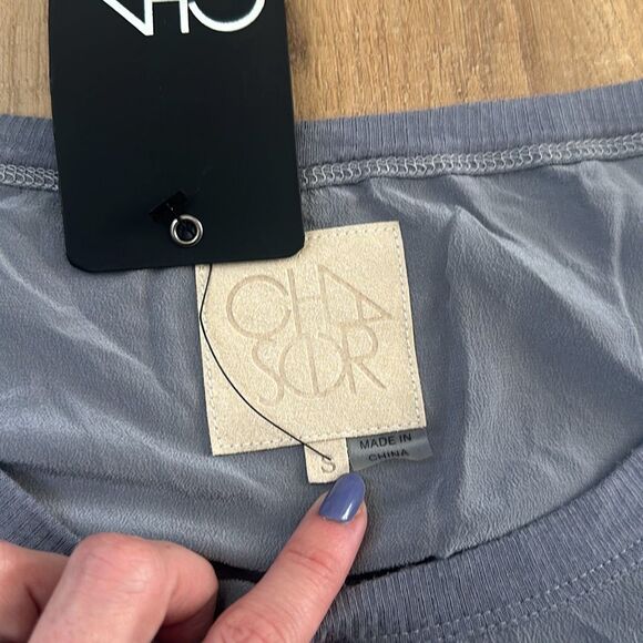 NWT Chaser Tops Womens Small Gray Silk Drop Shoulder Oversized Boxy Blouse - Picture 3 of 5